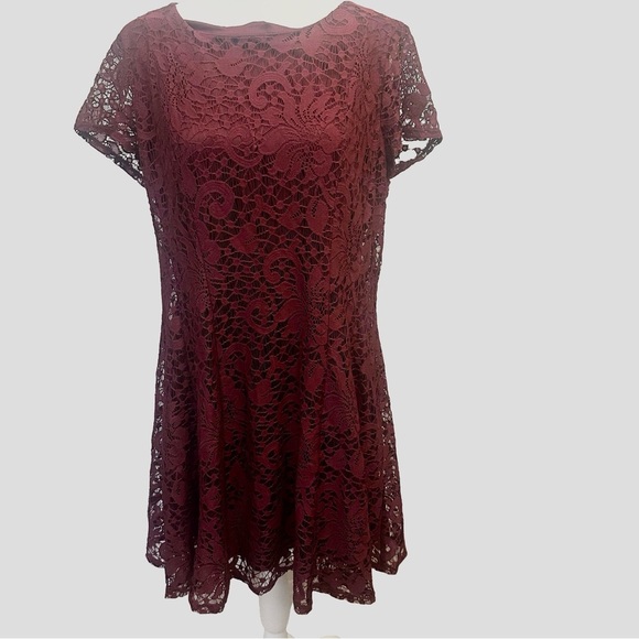 Vntg Burgundy Lace Layered Whimsigoth Fairy Grunge Dress 14 Y2K Office Siren - Picture 1 of 8